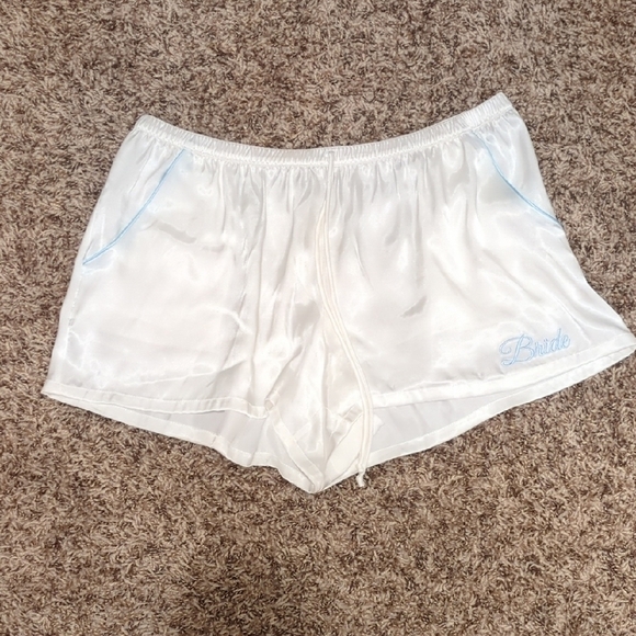 In Bloom By Jonquil Other - In Bloom by Jonquil white satin baby blue trim bride graphic sleep shorts